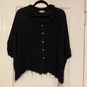 Frayed Short Sleeve Button Down